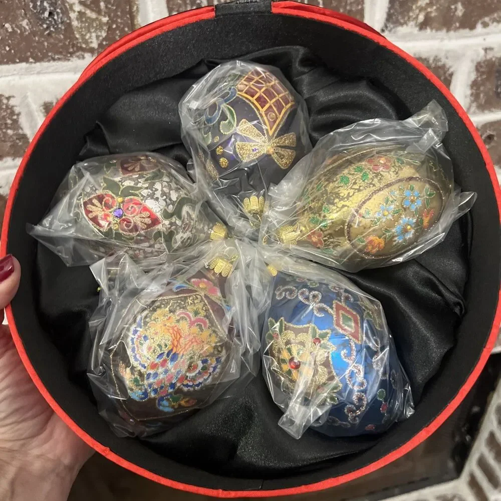 Joan Rivers Classics Collection Box Of 5 Jeweled Egg Shaped Christmas Ornaments